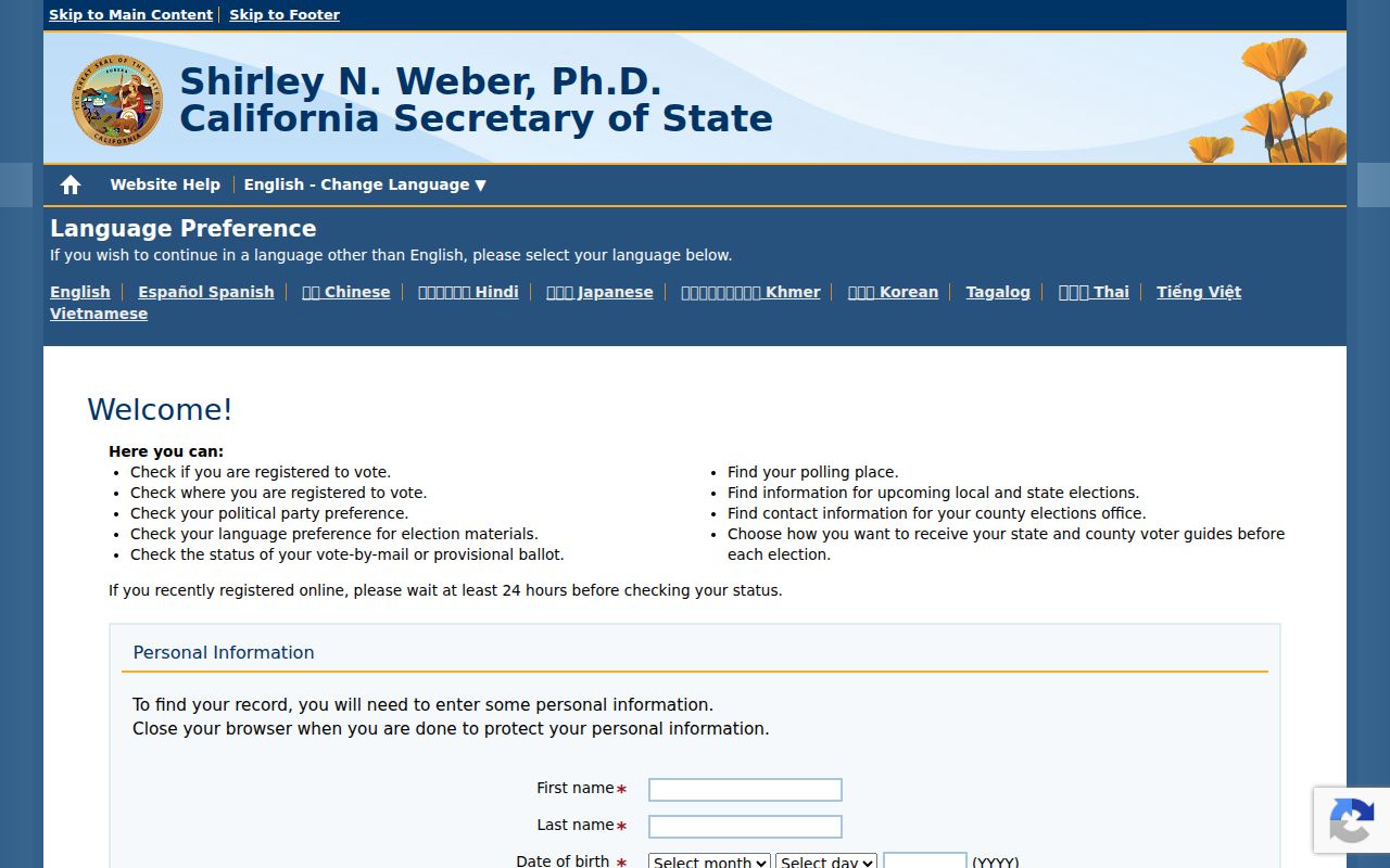 Jurupa Valley people search limits shown by California My Voter Status