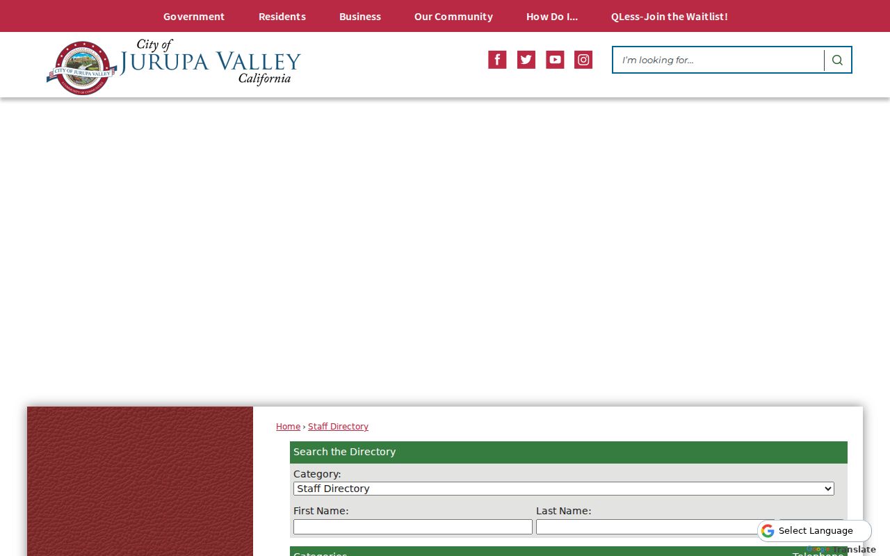 Jurupa Valley people search using city staff directory fields