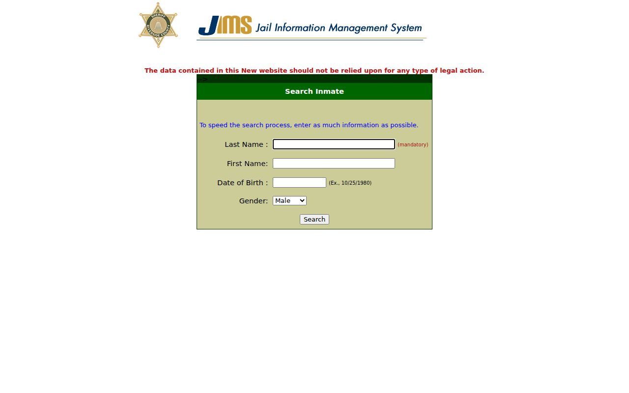 Jurupa Valley people search using Riverside County inmate fields