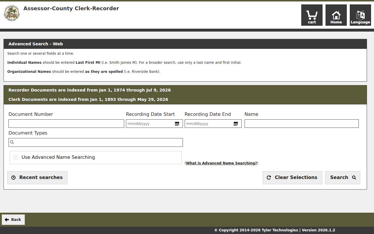 Jurupa Valley public records advanced recorder search fields
